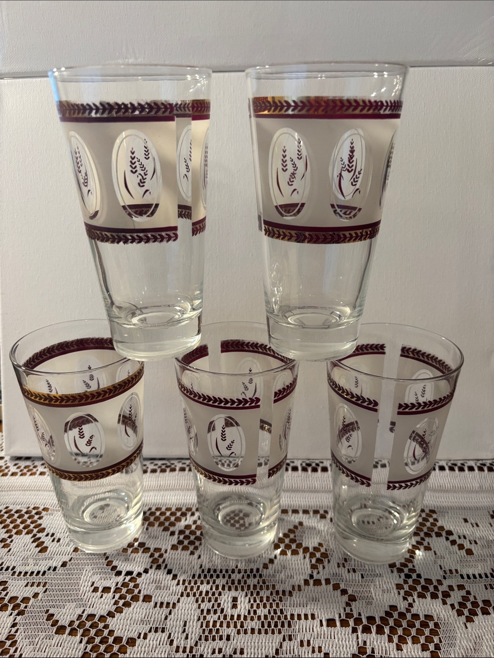 Vintage Golden Wheat Frosted Tumblers Mid-Century Set of 5
